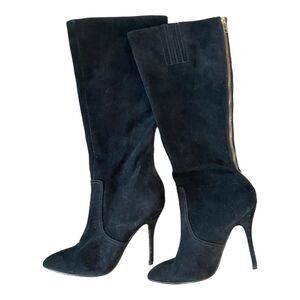 Knee high black suede boot